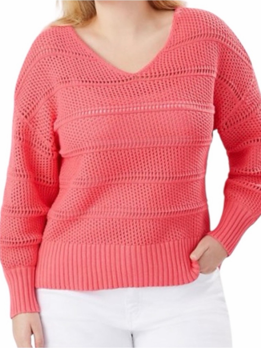 TOMMY BAHAMA Channel Isle Cotton V-Neck Sweater in Coral Size Medium -